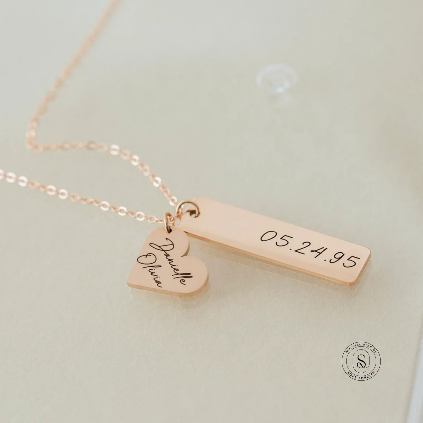 Personalised Name Necklace with Date & Heart Charm