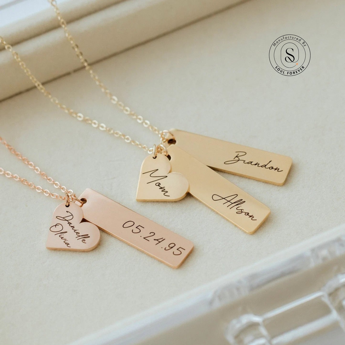 Personalised Name Necklace with Date & Heart Charm
