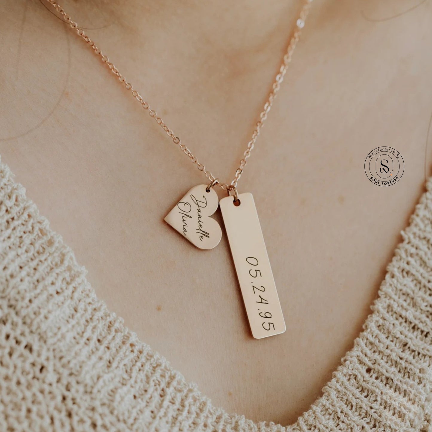 Personalised Name Necklace with Date & Heart Charm