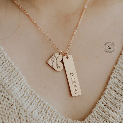 Personalised Name Necklace with Date & Heart Charm